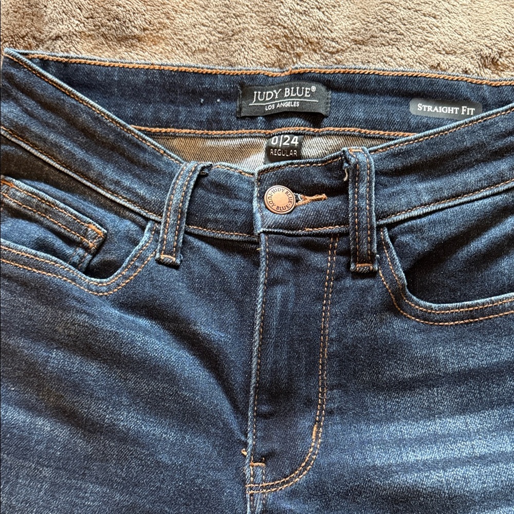 Judy Blue Indigo Straight Fit Jeans with Contrast Stitching